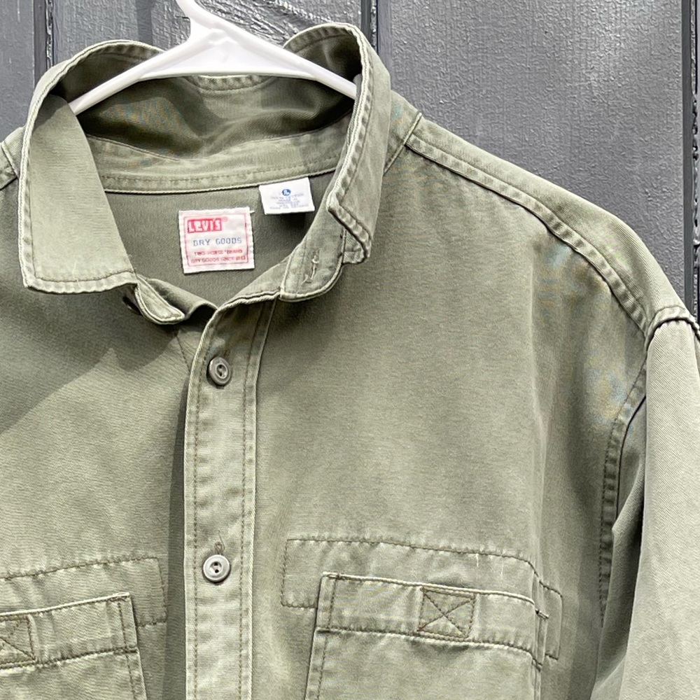 Vtg Levis ‘Dry Goods’ Workwear - Shirt Mens Large Military Olive Y2K Safari 1999